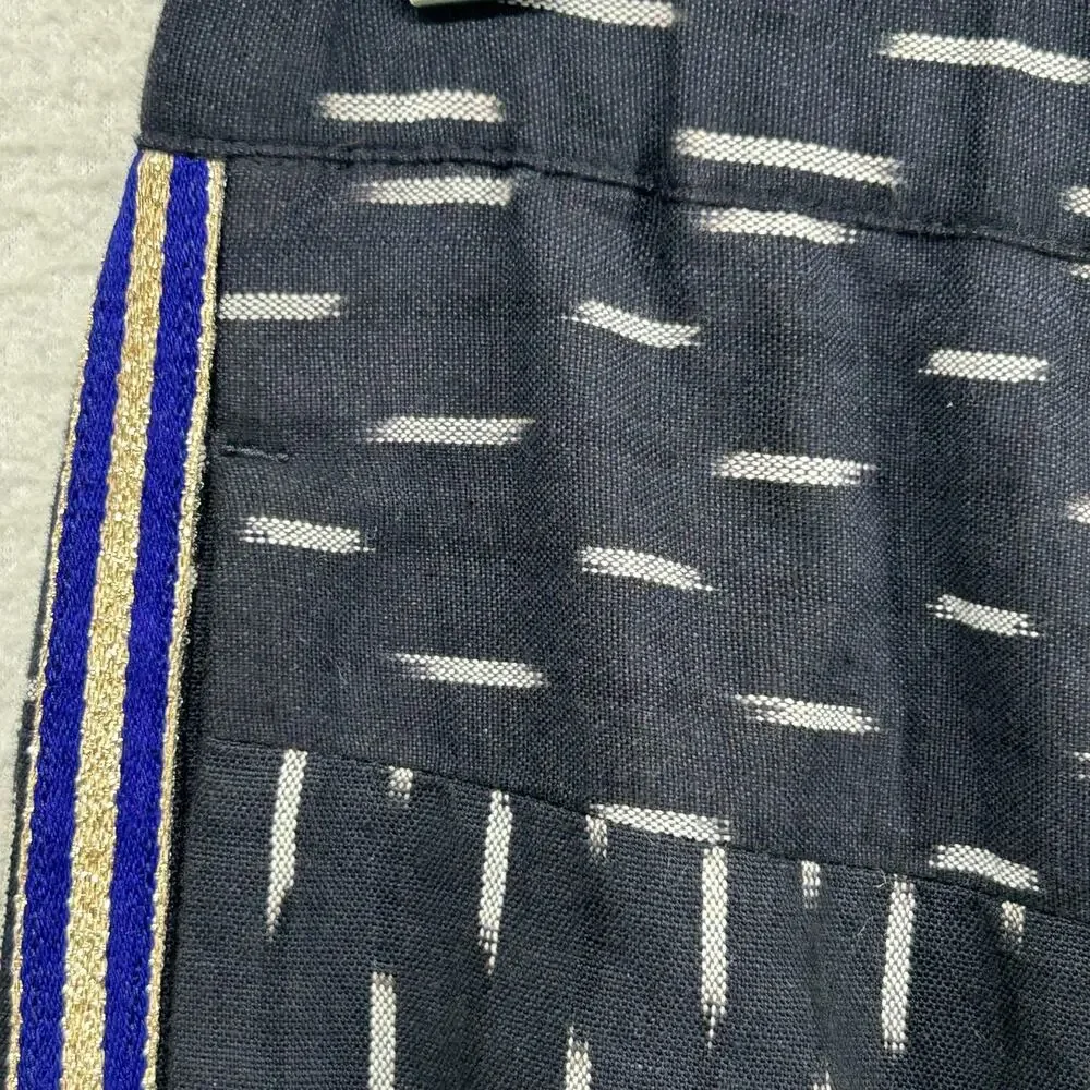 J.CREW Pants Womens 10 Pull On Ikat Cropped Metallic Tux Stripes Cotton Blue
